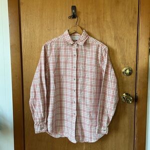 Casual Red Button Down Shirt with Plaid Pattern